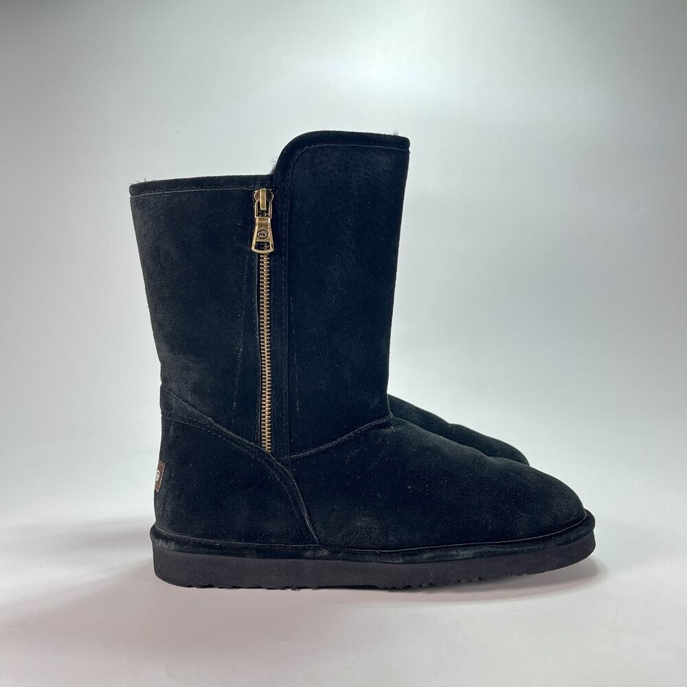 LAMO Juniper Black Suede Comfort Faux Fur Side Zip Winter Boots Women's Size 10
